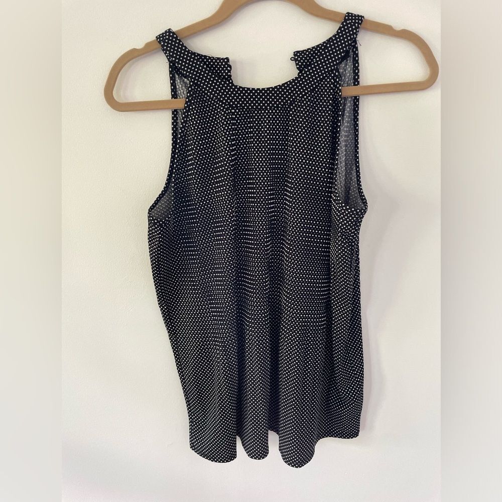 Joan Vass Black with White Polka Dots Halter Neck Pleated Sleeveless Top S/P